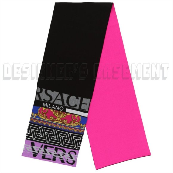 VERSACE Medusa Renaissance Greca Pattern Logo Intarsia wool blend knit scarf NWT - Picture 2 of 10